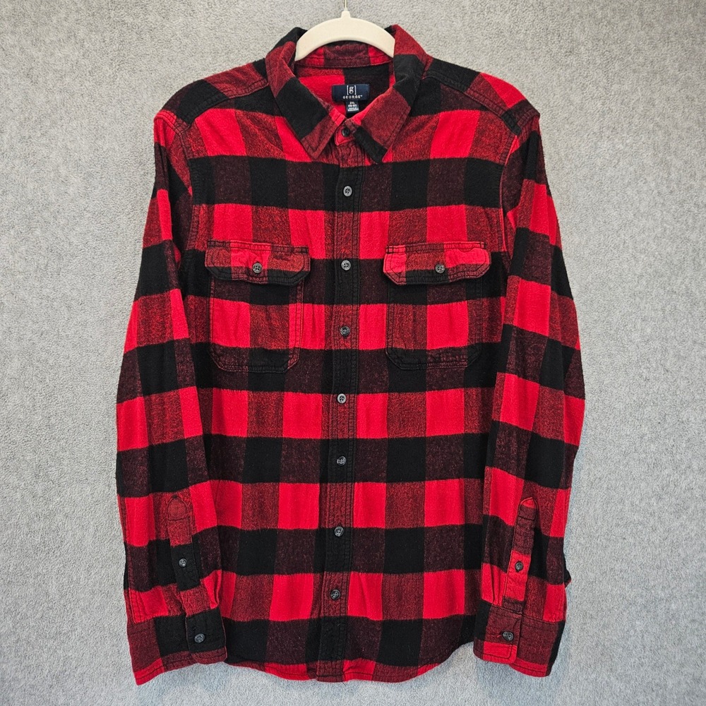 GEORGE Flannel Shirt Mens 2XL Red Buffalo Plaid Long Sleeve Casual Outdoor SEO